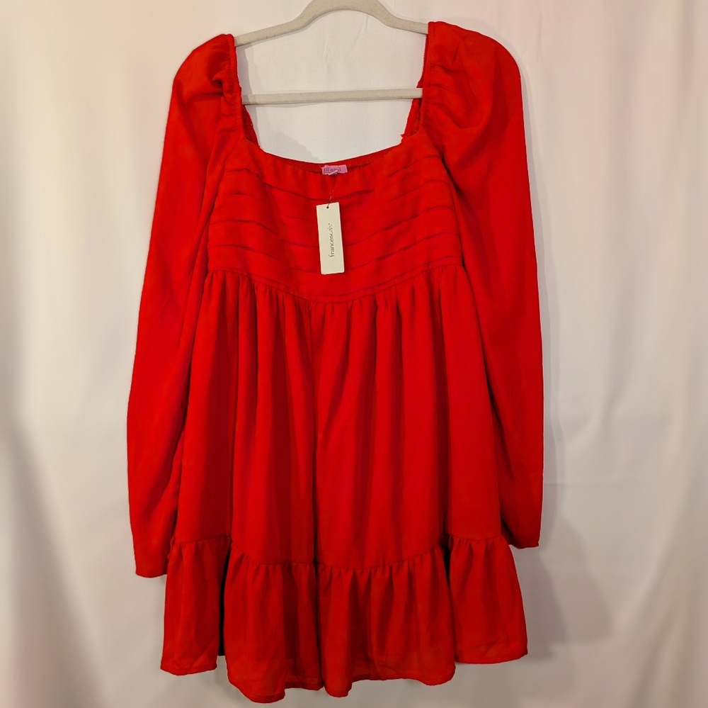 Mi Ami Red SzM Puff Sleeve Square Neckline Mini Dress NWT Corset Back Valentines